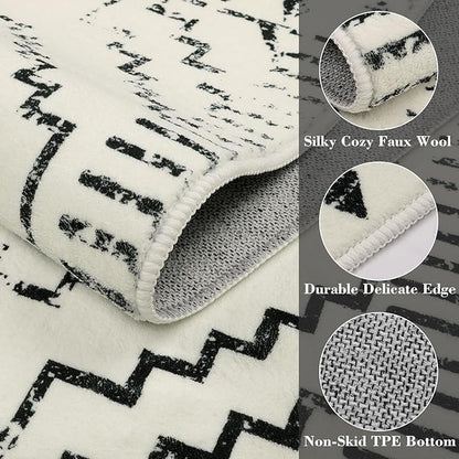 Wonnitar Moroccan 4x6 Area Rug, White Boho Rugs for Living Room, Washable Soft Large Rug for Bedroom,Non-Slip Geometric Throw Carpet, Low Pile Accent Mat for Nursery Bedside Dorm (Beige,4'x6')