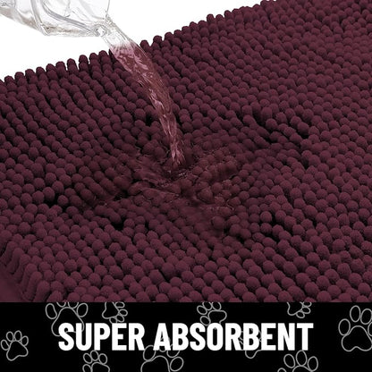 Smiry Dog Door Mat for Muddy Paws, Absorbent Dirt Trapper Non Slip Quick Dry Washable Chenille Mat for Mud Dogs, Entry Rug for Indoor and Outdoor (30x20 Inches, Russet and Black)