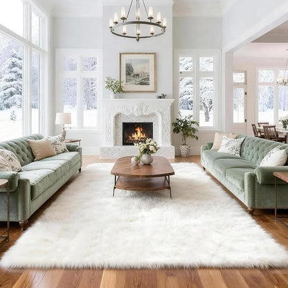 8x10 Solid Fluffy White Area Rug – Washable, Durable, Extra Large Living Room Rug, Non-Slip High Pile Shag Rugs for Bedroom, Playroom, Nursery Rooms, Kids Room, Soft Indoor Floor Carpet Decor