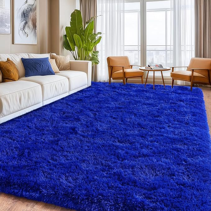 Blue Fluffy Area Rugs for Bedroom, Soft Shaggy Carpets for Living Room, Upgrade Anti-Skid Fuzzy Rugs for Kids' Room, Perfect Decor for Modern Home 4x6 Feet