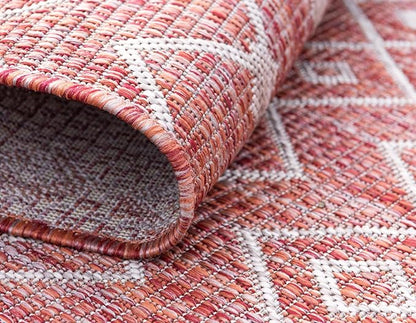 Unique Loom Outdoor Trellis Collection Area Rug - Tribal Trellis (2' x 8' Runner, Rust Red/ Ivory)