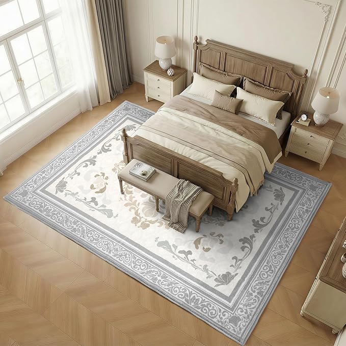 SOULFUL Medium Pile 2x3 Entryway Rug - Soft Foot Feel Small Area Rug - Light Taupe Boho Floral - Washable Non-Slip - Perfect for Hallway Kitchen Bedroom Bathroom Indoor Entrance