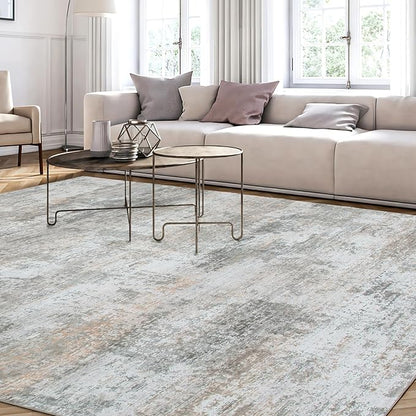 WILLSUN Washable Area Rugs, 8x10 Non-Slip Boho Large Area Rugs for Living Room, Bedroom, Machine Washable Vintage Rug, Indoor Floral Print Carpet for Home Decor, Kid & Pet Friendly Mat