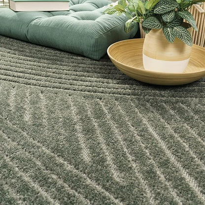Paco Home Modern Area Rug with Abstract Line Pattern and Contour-Cut in Green, Size: 2'8" x 4'11"