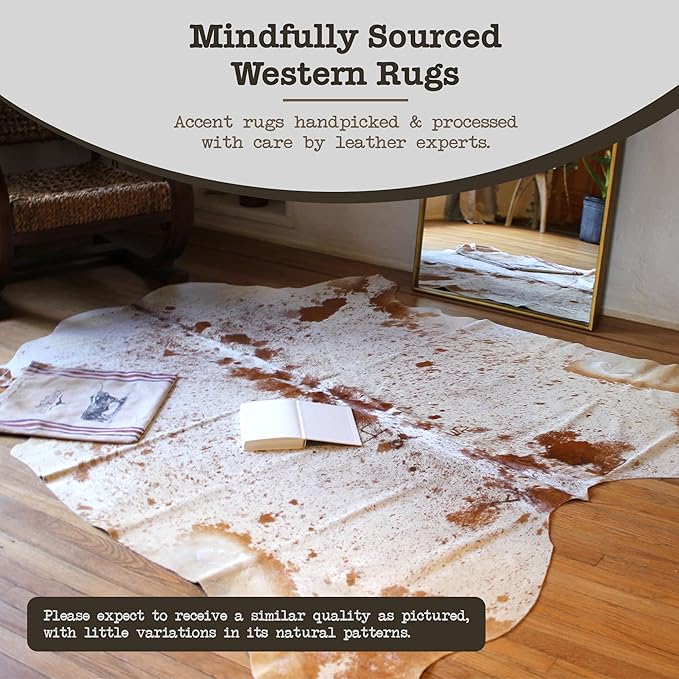 Genuine Cowhide Rug - Natural Leather Hide Rugs for Living Room & Area Rug for Bedroom - Real Cowhides Rug for Rustic Home Decor - Brown Speckled Cowhide Rugs Collection, 6x7-8ft