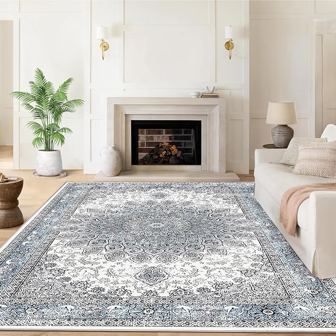 6’x9’ Area Rugs for Living Room Non Slip Washable Low Pile Area Rugs for Bedroom Vintage Carpets Blue