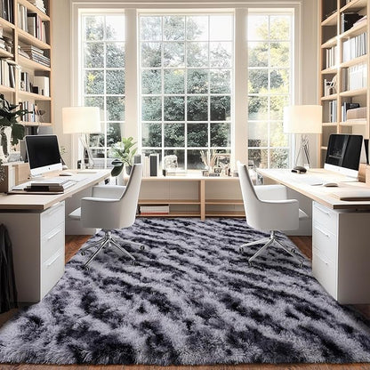 Large Shaggy Modern Shag Area Rug for Bedroom, Upgrade Non-Slip Plush Fluffy Carpet for Kids Room Home Decor, Plush Area Rug Tie Dye Stripes 9x12Ft