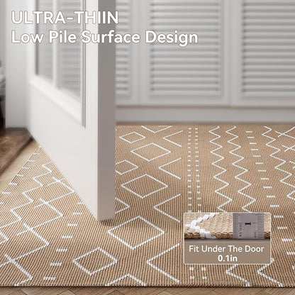 Hallway Runner Rug 2x6, Washable Kitchen Runners Non Slip, Ultra Thin Entryway Floor Mat Fit Under Door, Soft Low Pile Cotton Boho Carpet for Laundry Outdoor Bedroom