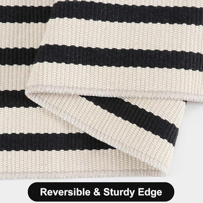 Black and White Striped Rugs 2.3'x3.6', Washable Hand Woven Front Door Rug, Reversible Outdoor Welcome Mat Foldable Layered Door Mats for Entryway Porch Decor Home Entrance