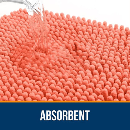 OLANLY Toilet Rugs U-Shaped 24x20, Extra Soft Absorbent Chenille Contour Bathroom Rugs for Toilet, Dry Quickly, Machine Washable, Non-Slip Bath Mat, Coral