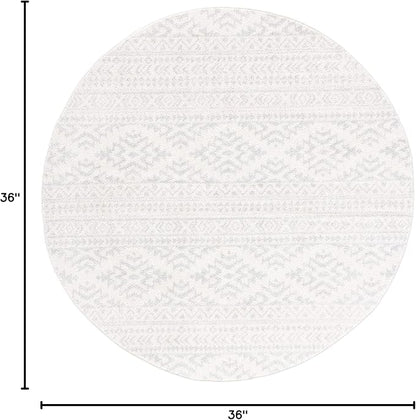 SAFAVIEH Tulum Collection Area Rug - 3' Round, Ivory & Light Grey, Moroccan Boho Tribal Design, Non-Shedding & Easy to Clean, Ideal for Entryway, Foyer, Accent Space, Bedroom (TUL272G)