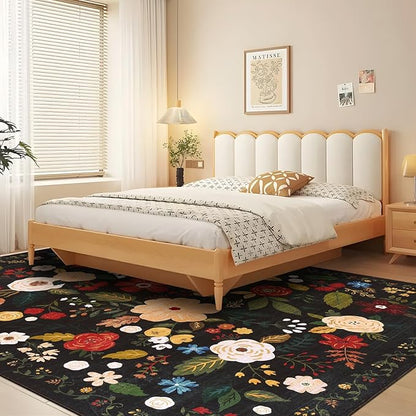 U'Artlines 8x10ft Vintage Floral Area Rug Machine Washable Ultra Soft Low Pile Non Slip Non Shedding Accent Floor Carpet for Living Room, Bedroom, Dining Room, Office (Black Green)