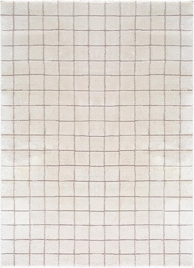 Livabliss x Our PNW Home Cascade Minimalist Grid Area Rug, 2'7" x 10', Grid Ivory/Taupe