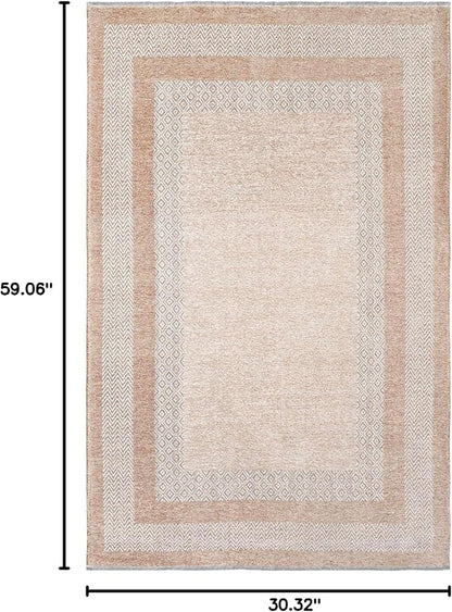 Alfa Rich 3x5 Beige Cream Washable Area Rugs for Living Room Bedroom Kitchen Dining Cotton Runner