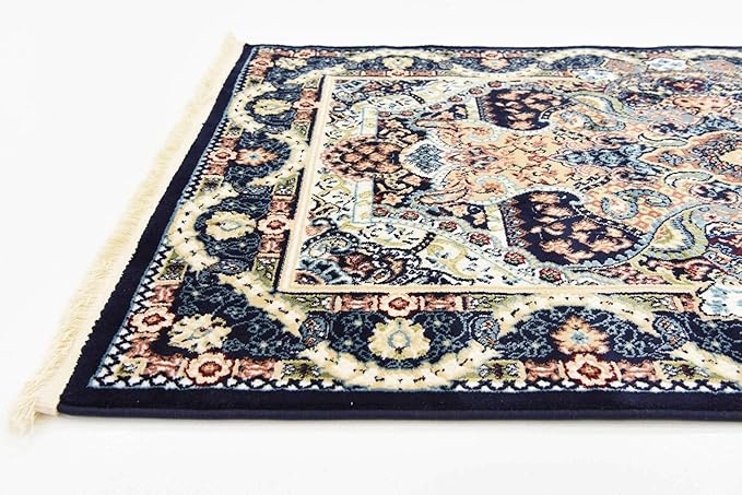 Unique Loom Narenj Collection Classic Traditional Medallion Textured Design Area Rug, 3 x 13 ft, Navy Blue/Tan