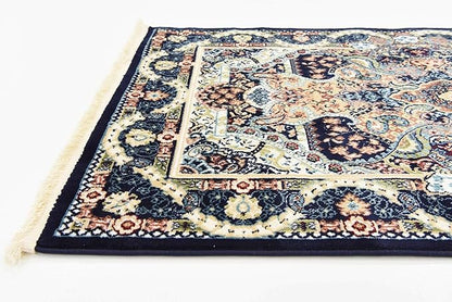 Unique Loom Narenj Collection Classic Traditional Medallion Textured Design Area Rug, 3 x 13 ft, Navy Blue/Tan