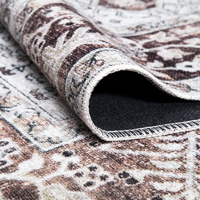 Bloom Rugs Caria Washable Non-Slip 9x12 Rug - Beige/Brown Traditional Area Rug for Living Room, Bedroom, Dining Room, and Kitchen - Exact Size: 9' x 12'