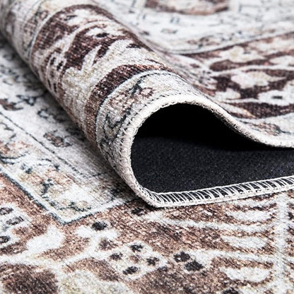 Bloom Rugs Caria Washable Non-Slip 12 ft Runner - Beige/Brown Traditional Runner for Entryway, Hallway, Bathroom, and Kitchen - Exact Size: 2'6" x 12'