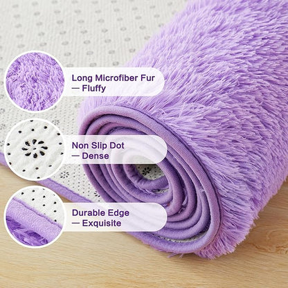 Andency Purple Soft Area Rugs for Living Room Bedroom, 4x6 Fluffy Shaggy Bedside Rug, Non-Slip Large Shag Fuzzy Plush Carpets for Bedroom Kids Dorm Nursery Home Decor Aesthetic