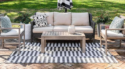 Unique Loom Outdoor Striped Collection Area Rug - Striped (4' 1" x 6' 1" Rectangle, Charcoal/Ivory)
