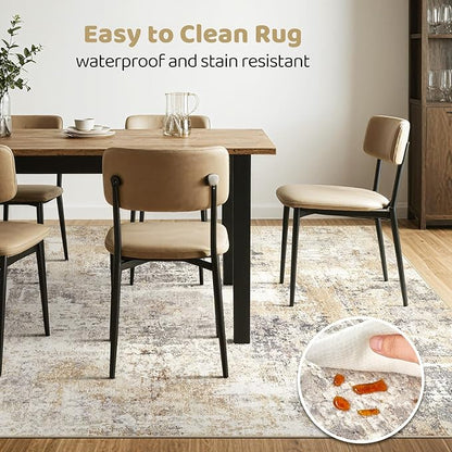 8x10 Area Rugs Living Room: Washable Large Abstract Neutral Modern Soft Rug Stain Resistant Indoor Floor Non-Slip Accent Carpet for Bedroom Nursery Playroom Dining Room Office Dorm Home- Grey Gold