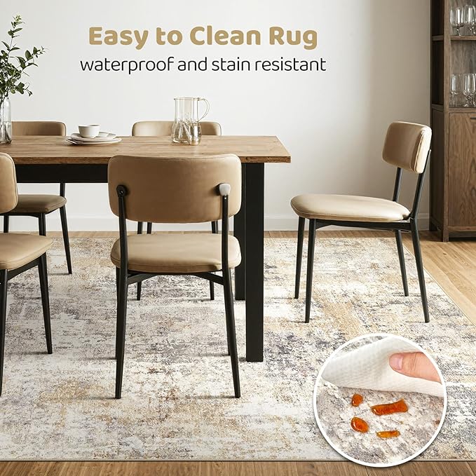 6x8 Area Rug Living Room: Large Washable Abstract Modern Soft Rugs Stain Resistant Indoor Floor Non-Slip Accent Carpet for Bedroom Nursery Playroom Dining Room Office Dorm Home Decor- Grey Gold