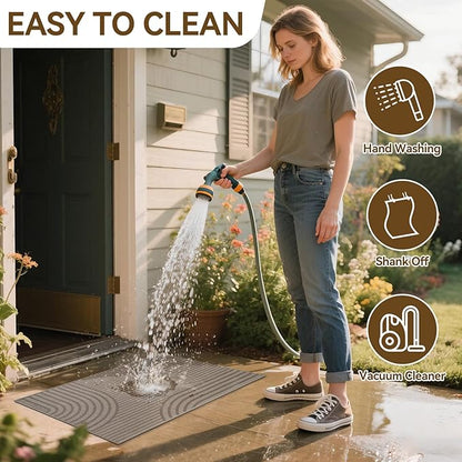 Front Door Mat 17''x30'', Absorbent Muddy Dirt Resist Washable Non Slip Low-Profile Indoor Doormat, Easy Clean Welcome Entryway Door Mats, Brown