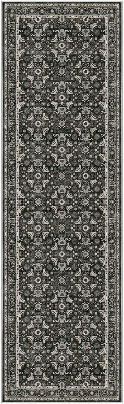 WITSHOCK Living Room Area Rugs 3x10: Soft Non-Slip Backing Washable Rugs Vintage Large Carpet for Bedroom Office Dining Room Kitchen Stain Resistant Home Decor Rug,Black
