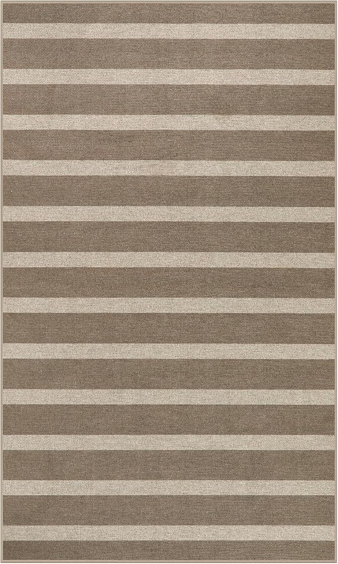 Lahome Striped Easy Jute Rug, 3x5 Outdoor Patio Porch Rug Washable Rugs for Entryway, Indoor Outdoor Living Room Carpets, Farmhouse Neutral Non Slip Carpet for Backyard Bedroom RV, Khaki