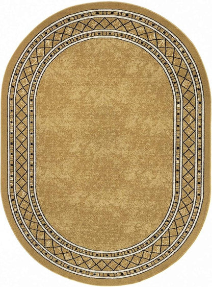 Antep Rugs Alfombras Modern Bordered 5x7 Non-Skid (Non-Slip) Low Profile Pile Rubber Backing Indoor Area Rugs (Brown, 5' x 7' Oval)