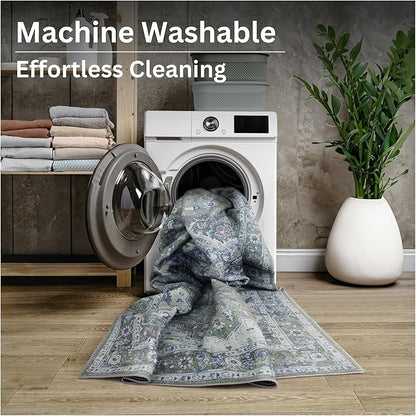 Bloom Rugs Washable Non-Slip 5' x 7' Rug - Green/Blue Traditional Medallion Area Rug for Living Room, Bedroom, Dining Room, and Kitchen - Exact Size: 5' x 7'