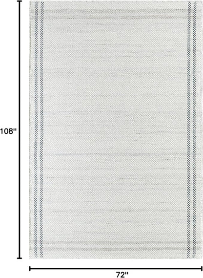 Mark&Day Wool Rugs, 6x9 Janmichael Solid and Border Gray/Ivory Area Rug, Grey Ivory Black Carpet for Living Room, Bedroom or Kitchen (6' x 9')