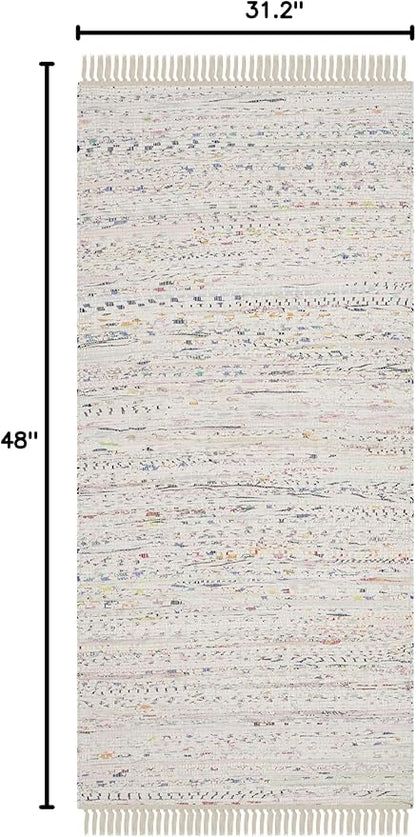 SAFAVIEH Rag Rug Collection Accent Rug - 2'6" x 4', Ivory & Multi, Handmade Boho Stripe Cotton, Ideal for High Traffic Areas in Entryway, Living Room, Bedroom (RAR121G)