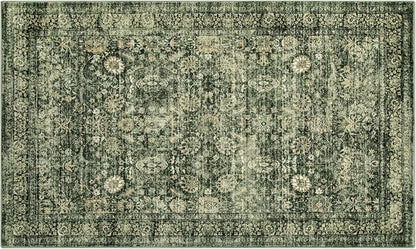 Morebes Area Rug 4x6 Vintage Washable Boho Rugs for Bedroom, Soft Living Room Carpet Non-Slip Non-Shedding Faux Wool Rug for Farmhouse Dining Room Indoor Kids Playroom, Grayish Green