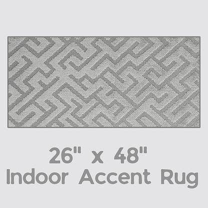 4ft Custom Fit Accent Runner Rug for Small Foyer - Deco Grey | Non-Slip | Washable & Edge Bound
