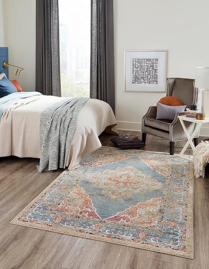 Unique Loom Isabella Collection Area Rug - Rossellini (3' 3" x 5' 3" Rectangle, Blue/ Beige)