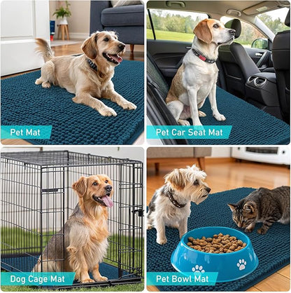 OLANLY Dog Door Mat for Muddy Paws 44x32, Absorbs Moisture and Dirt, Absorbent Non-Slip Washable Doormat, Quick Dry Chenille Mud Mat, Entry Indoor Entryway Carpet for Inside Floor, Atlantic Blue