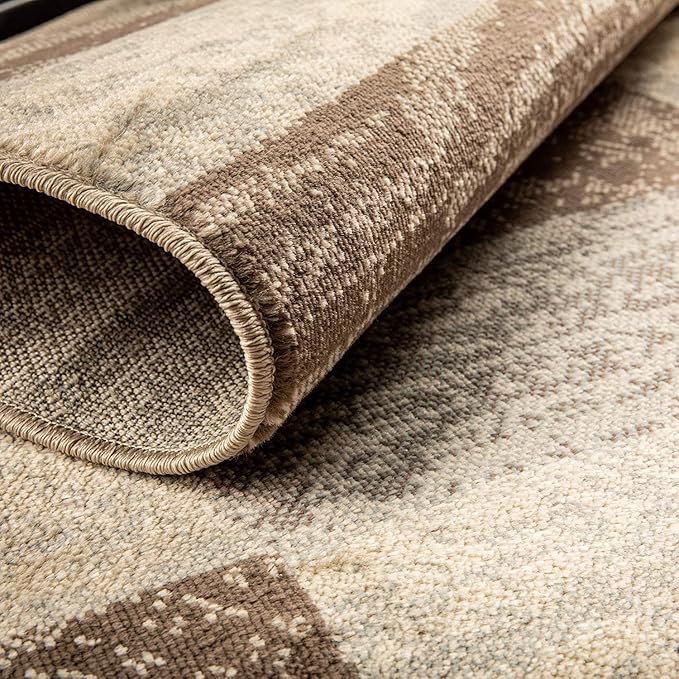 SUPERIOR Indoor Area Rug, Jute Backed, Modern Geometric Patchwork Floor Decor for Bedroom, Office, Living Room, Entryway, Hardwood Floors, Rockwood Collection, 4' x 6', Slate