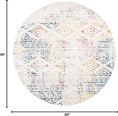 SAFAVIEH Tulum Collection Area Rug - 8' Round, Ivory & Blue, Moroccan Boho Tribal Design, Non-Shedding & Easy to Clean, Ideal for Living Room, Bedroom, Dining Space (TUL272C)