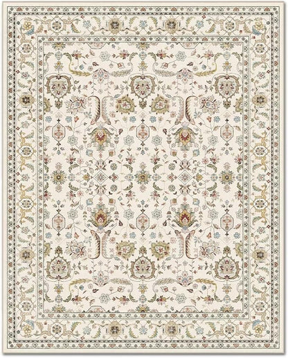 Washable 6x9 Area Rugs for Living Room, Boho Non-Slip Vintage Distress Large Rugs for Bedroom Dining Room Nursery Office, 0.3" Neutral Oriental Throw Thin Carpet, Beige/Rust/Green/Multi