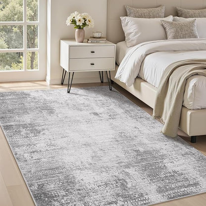 4x6 Area Rugs for Living Room Non Slip Machine Washable Rug Distressed Abstract Soft Indoor Carpet Neutral Boho Rug for Bedroom Dining Room Playroom Office, Grey