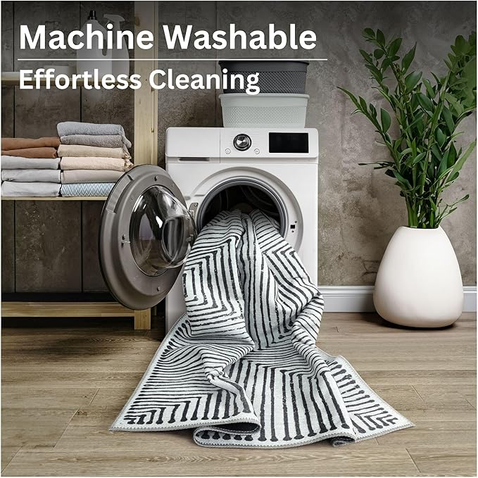 Bloom Rugs Washable Non-Slip 5' x 7' Rug - Black/Ivory Striped Area Rug for Living Room, Bedroom, Dining Room, and Kitchen - Exact Size: 5' x 7'