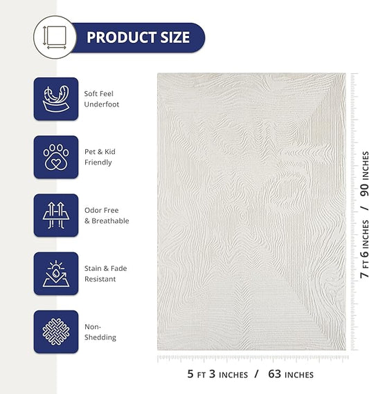 Abani Zen 5' x 8' Cream Rug – Neutral Layered Wavy Borders Pattern, Soft Area Rug for Living Room & Bedroom, Durable & Easy to Clean