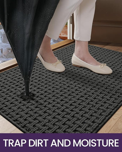 DEXI Front Entryway Door Mat Non Slip 17x30, Washable Entry Way Mats Inside Entrance Low Profile, Welcome Doormat Dirt Trapper for House Floor Home Porter Hall Backdoor Area, Dark Grey