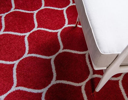 Rugs.com Lattice Frieze Collection Rug – 7' x 10' Red Medium Rug Perfect for Living Rooms, Large Dining Rooms, Open Floorplans