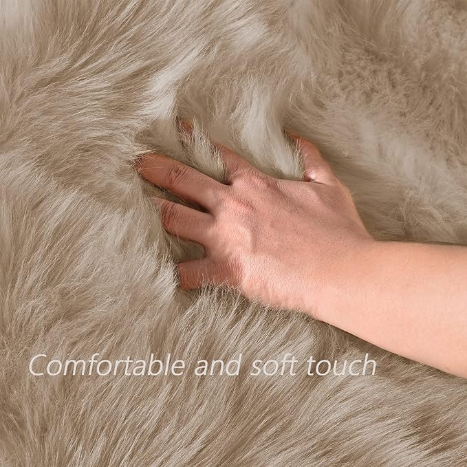 Latepis Brown Beige 2x5 Washable Small Rug Faux Sheepskin Fur Rug Fluffy Shag Rugs for Living Room Bedroom Dorm Furry Plush Rugs Cute Room Decor