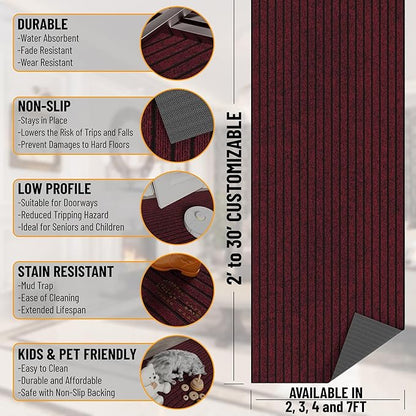 Ottomanson 2' x 6' Hallway Runner with Scraper Pile - Extra Durable Non-Slip Rug Mat for Indoor & Outdoor Use - Ideal for Kitchen, Entryway, Patio & Garage - High-Traffic Carpet, Red