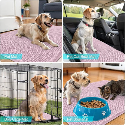 OLANLY Dog Door Mat for Muddy Paws 40x32, Absorbs Moisture and Dirt, Absorbent Non-Slip Washable Doormat, Quick Dry Chenille Mud Mat for Dogs, Entry Indoor Entryway Carpet for Inside Floor, Dusty Rose