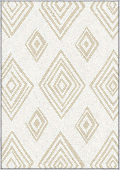 Washable 5x8 Modern Geometric Rug Living Room, Beige Abstract Diamond Design Area Rugs for Bedroom, Modern Geometric Home Decor Carpet, Low Pile, Non Slip, Kids & Pet Friendly (N4182)