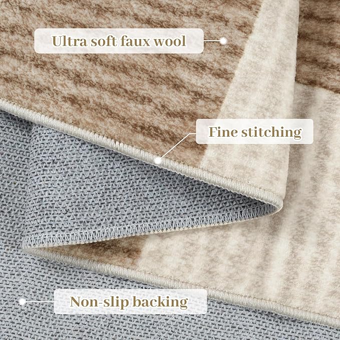 LIVEBOX 9x12 Area Rugs for Living Room, Checkered Non-Slip Washable Rugs, Farmhouse Neutral Classic Geometric Large Boys Area Rug for Bedroom, Carpet for Living Dining Room Office(Brown,9'x12')